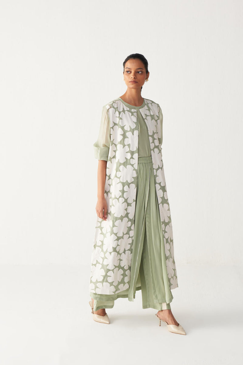 FLORAL BACK YOKE JACKET-MINT organza by THREE in mint color for women Worldwide