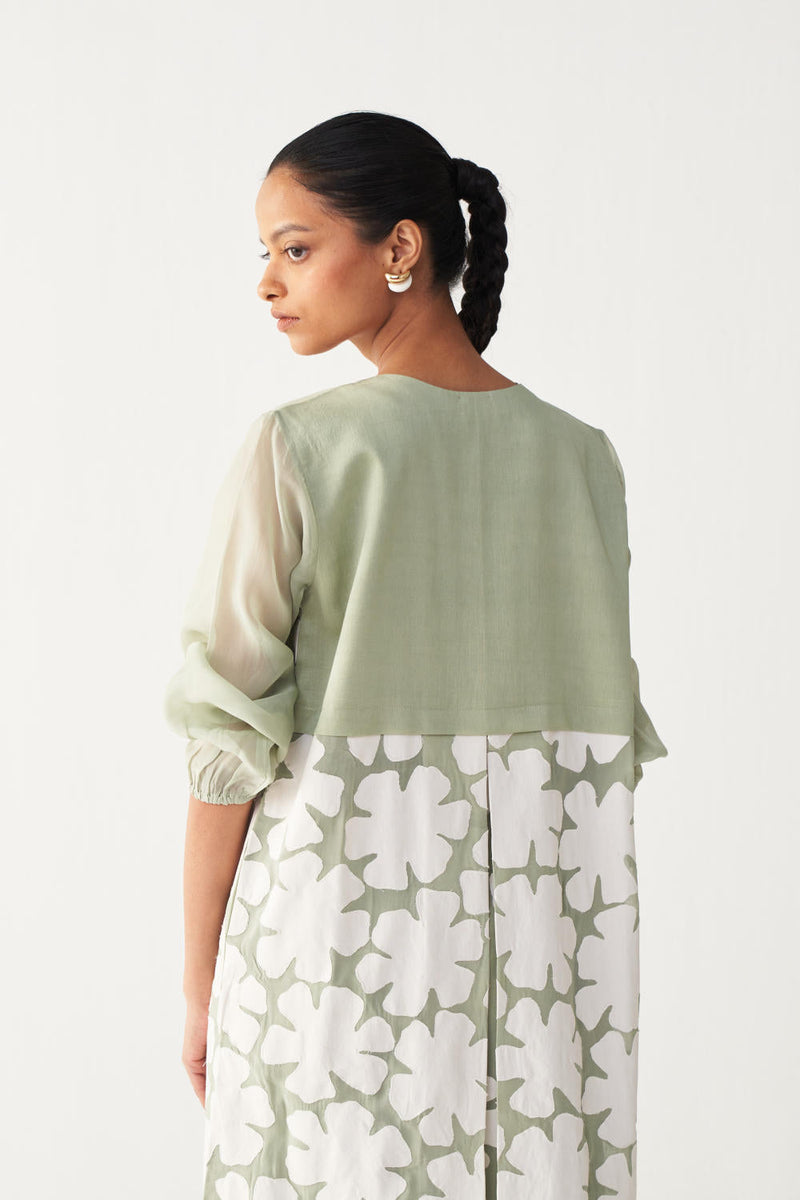 FLORAL BACK YOKE JACKET-MINT organza by THREE in mint color for women Worldwide