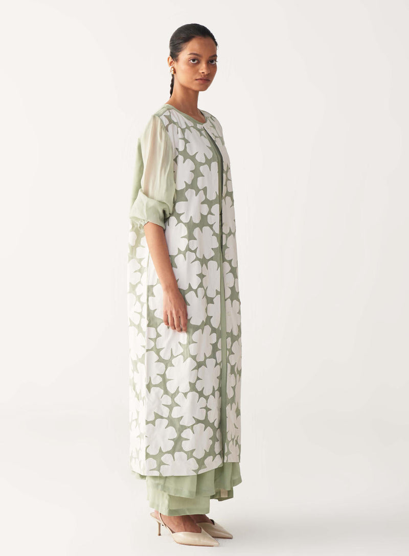 FLORAL BACK YOKE JACKET CO-ORD (SET OF 3)-MINT organza by THREE in mint color for women Worldwide