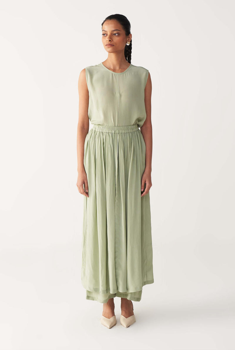 ROUND NECK TOP CO-ORD-MINT silk by THREE in mint color for women Worldwide