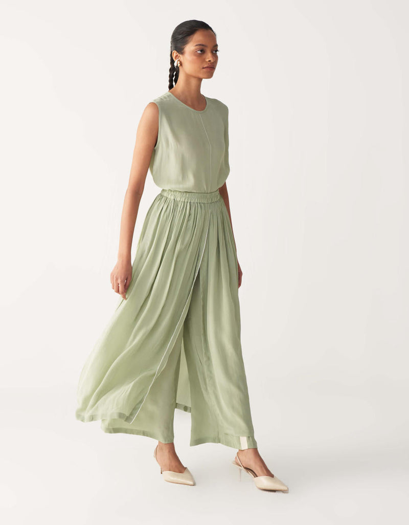 ROUND NECK TOP CO-ORD-MINT silk by THREE in mint color for women Worldwide
