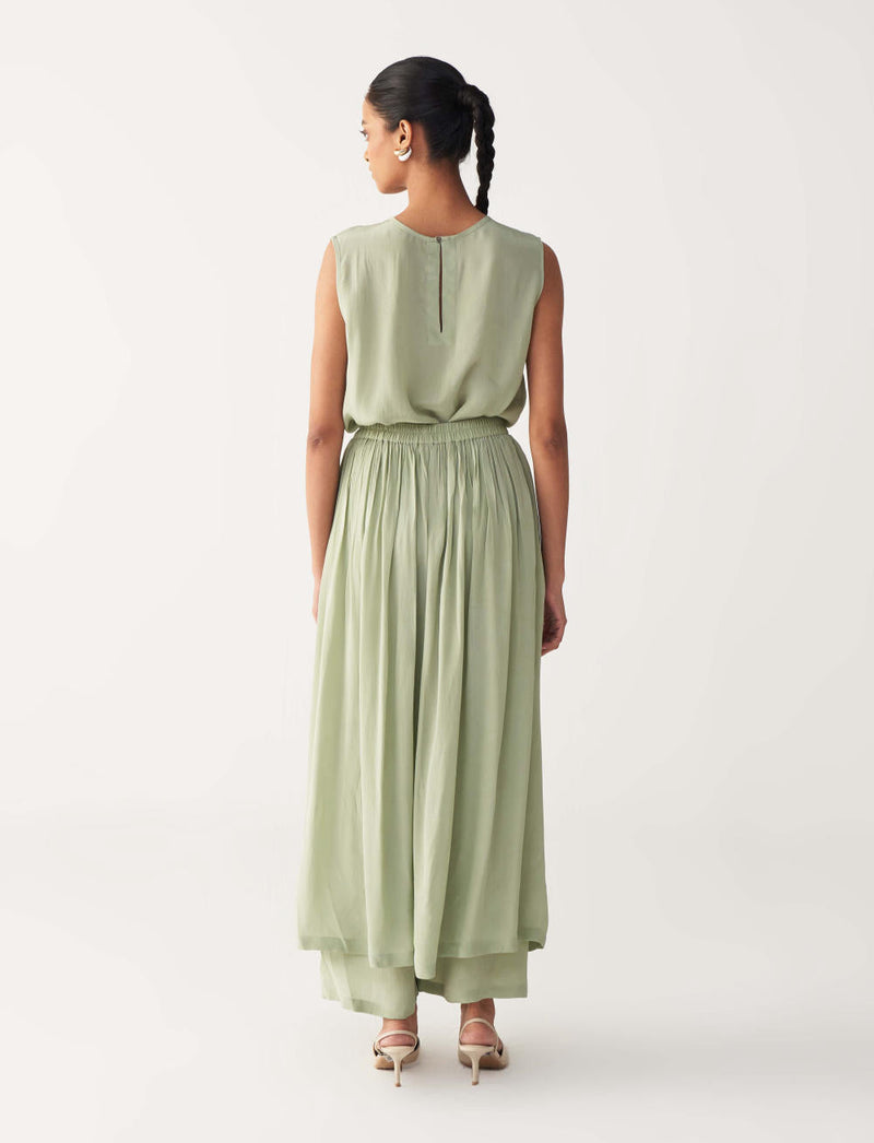 ROUND NECK TOP CO-ORD-MINT silk by THREE in mint color for women Worldwide