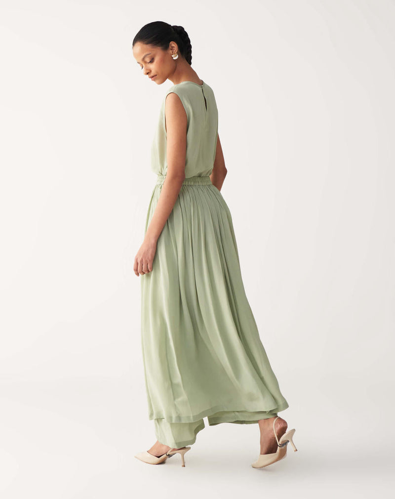 ROUND NECK TOP CO-ORD-MINT silk by THREE in mint color for women Worldwide