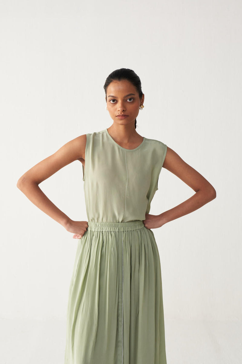 ROUND NECK TOP CO-ORD-MINT silk by THREE in mint color for women Worldwide