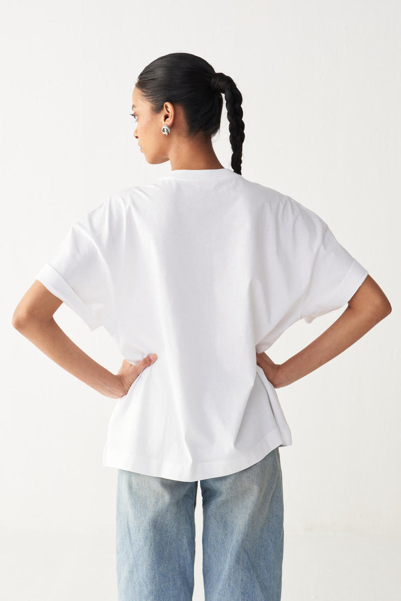 FLORAL FRINGE T-SHIRT + DENIM-WHITE cotton by THREE in white color for women Worldwide