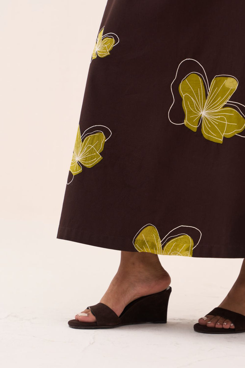 Floral Reverse Applique Dress poplin by THREE in brown color for women Worldwide