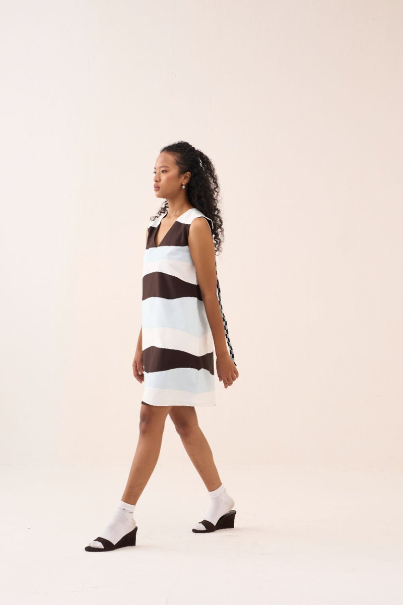Applique Shift Dress chanderi by THREE in brown color for women Worldwide