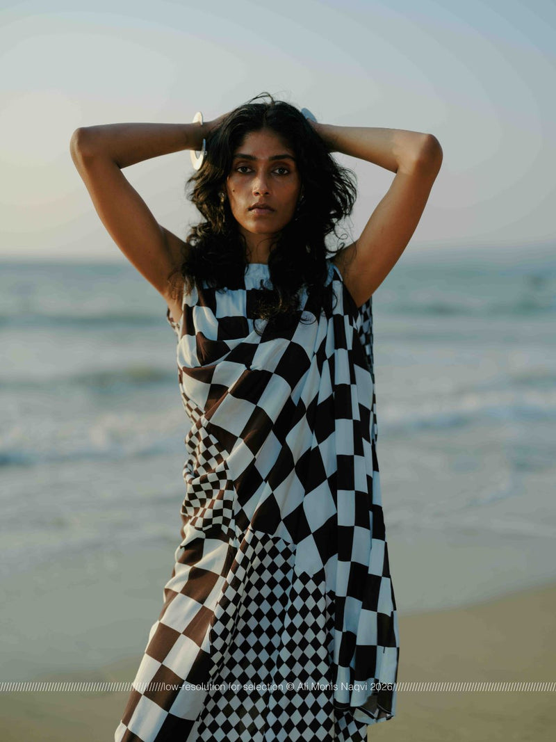 Asymmetric Dress silk by THREE in brown color for women Worldwide