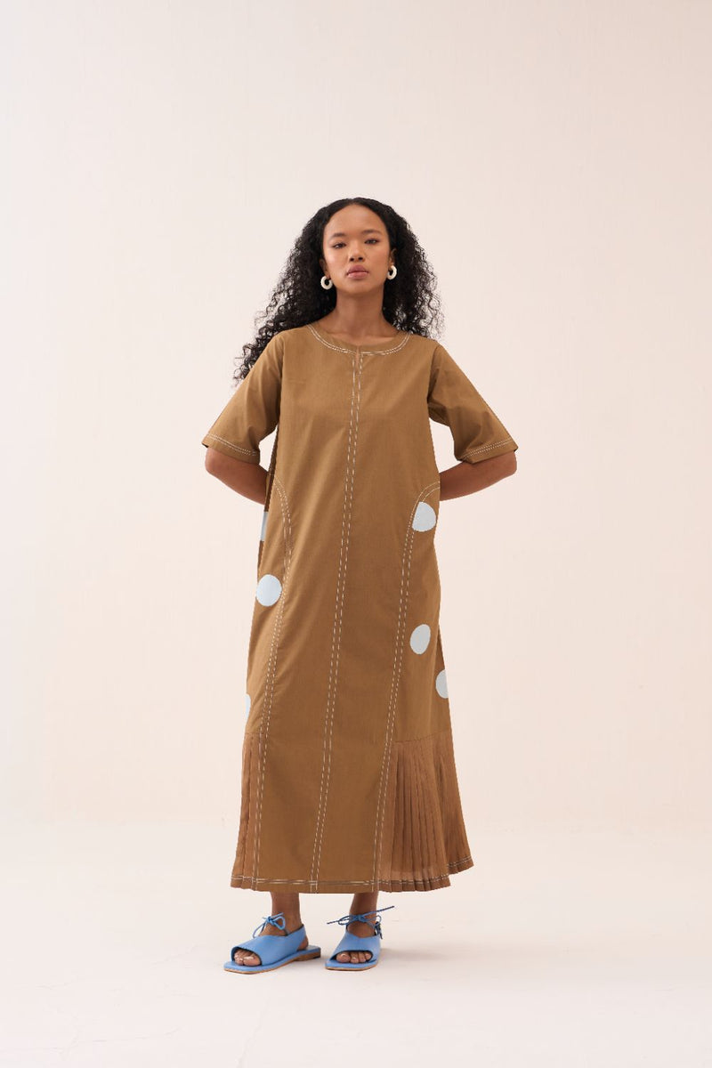 Side U-Pleat Polka Dress silk by THREE in sand color for women Worldwide