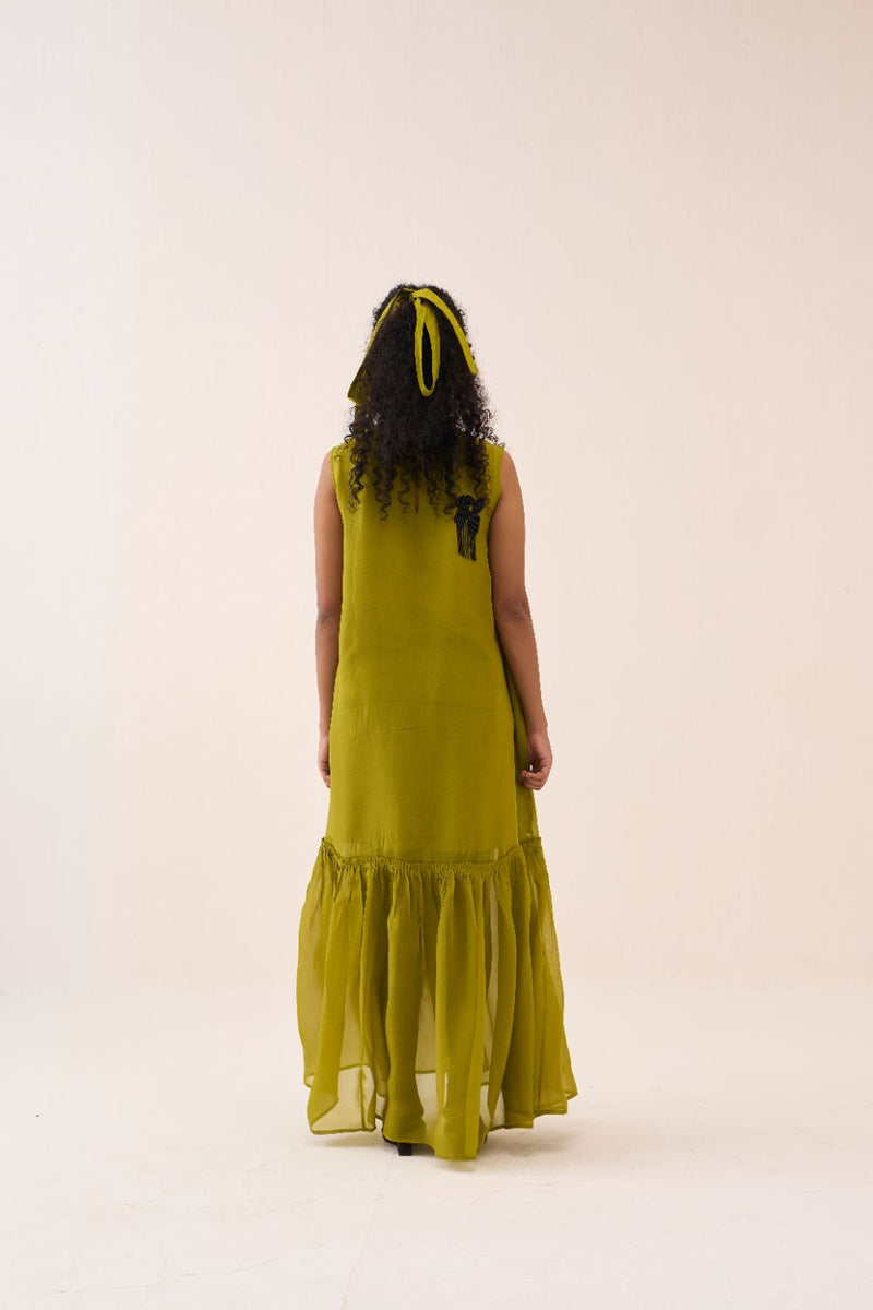 Beaded Sleeveless Bottom Frill Dress organza by THREE for women Worldwide