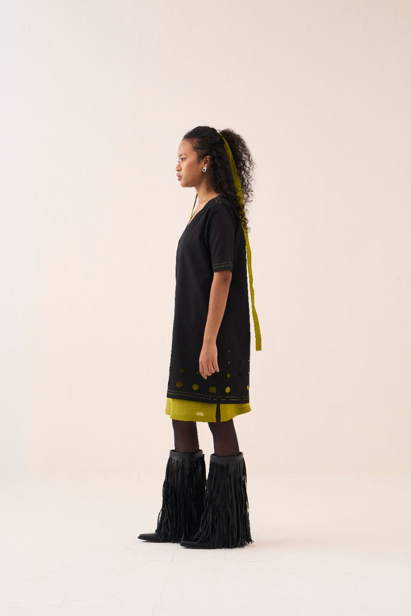 Short Double Layer Dress poplin by THREE in black color for women Worldwide