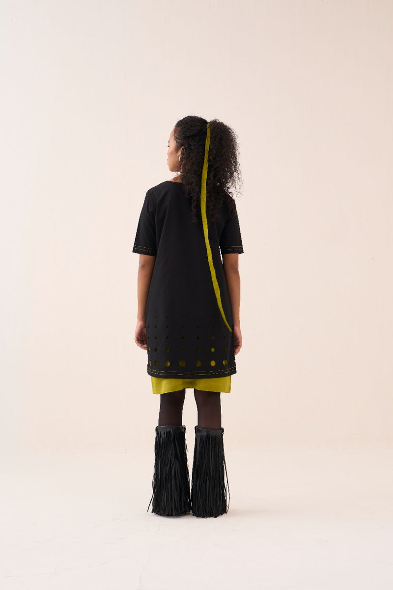 Short Double Layer Dress poplin by THREE in black color for women Worldwide