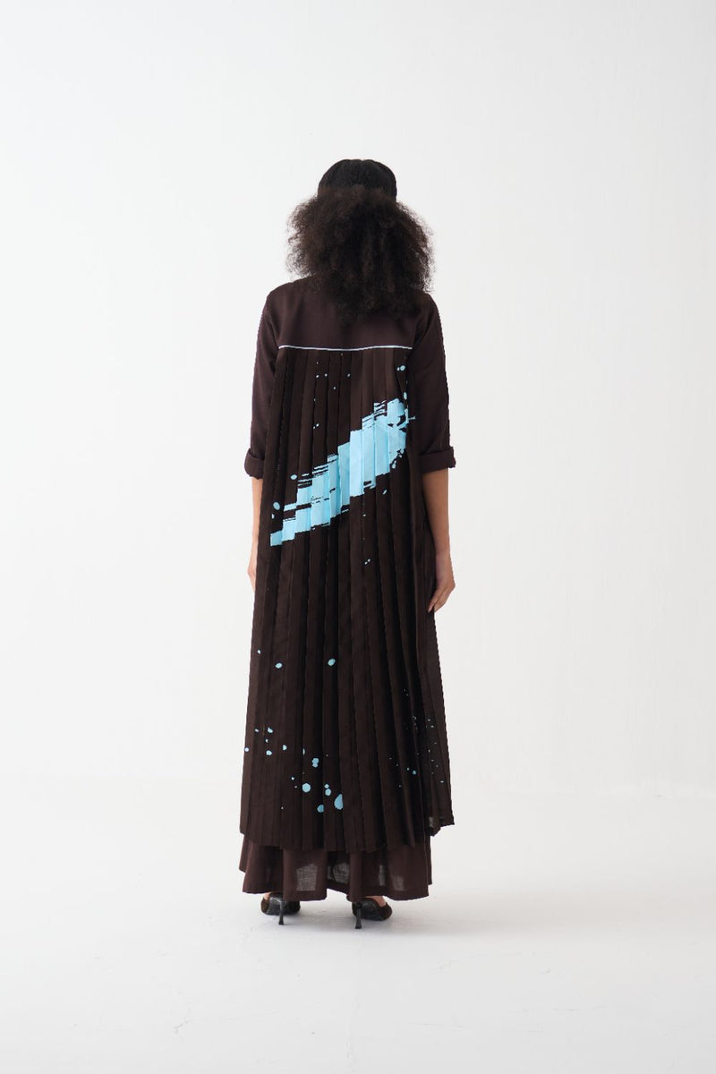 Splash Print Back Pleat Dress - Dark Brown poplin by THREE in brown color for women Worldwide