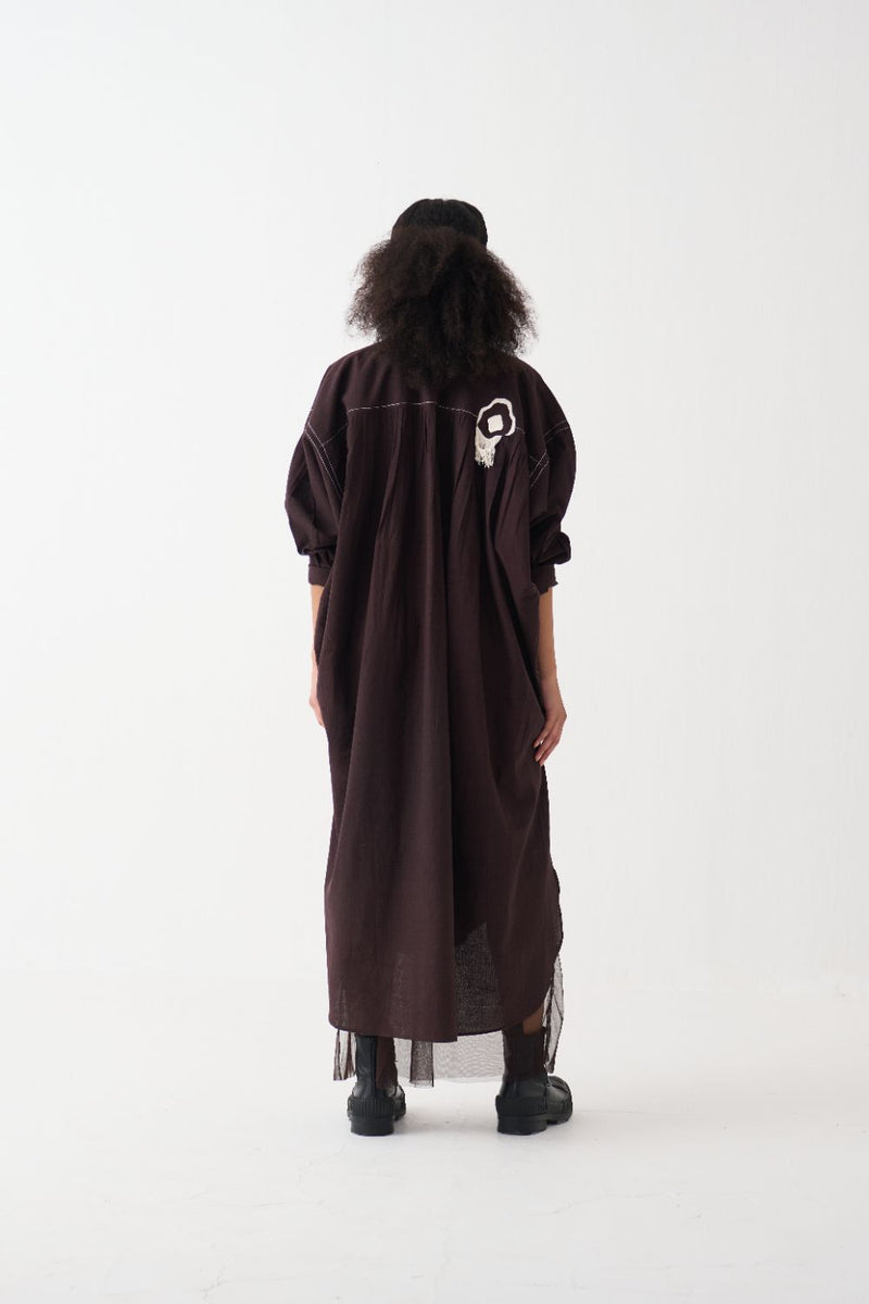 Fringe Bat Sleeve Dress cotton by THREE in brown color for women Worldwide