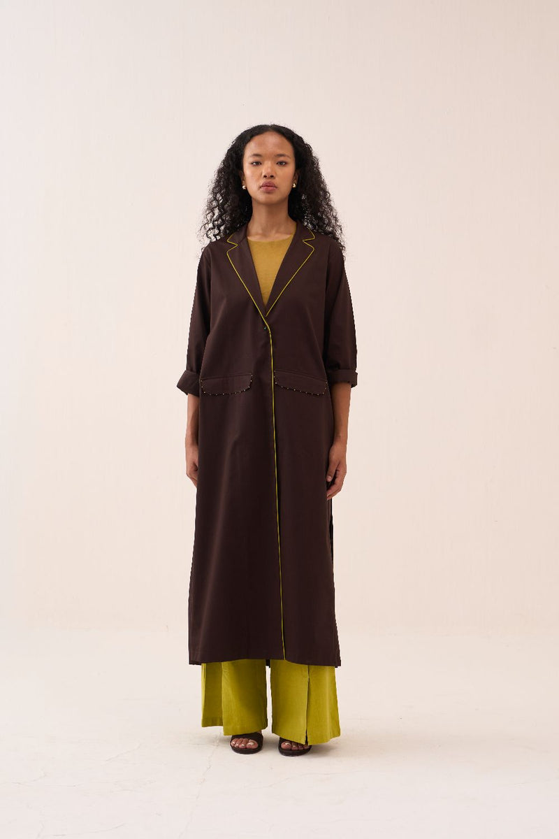 Splash Back Pleat Jacket poplin by THREE in brown color for women Worldwide