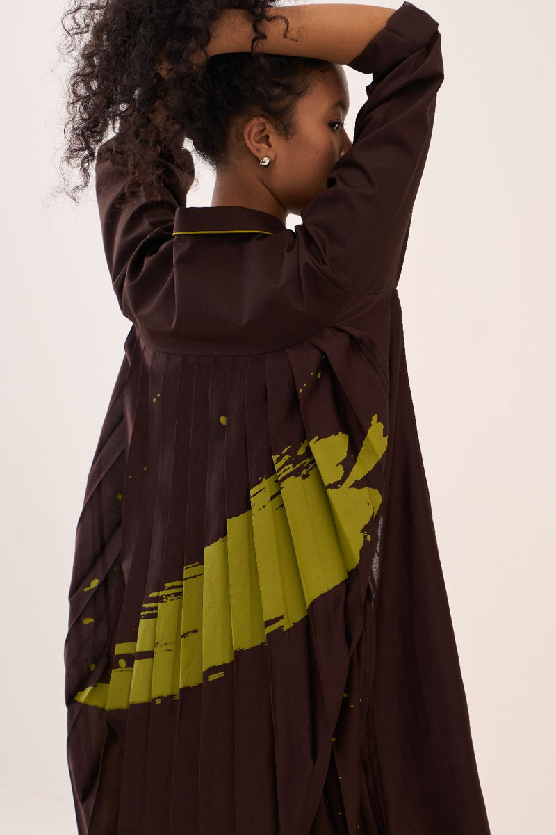 Splash Back Pleat Jacket poplin by THREE in brown color for women Worldwide