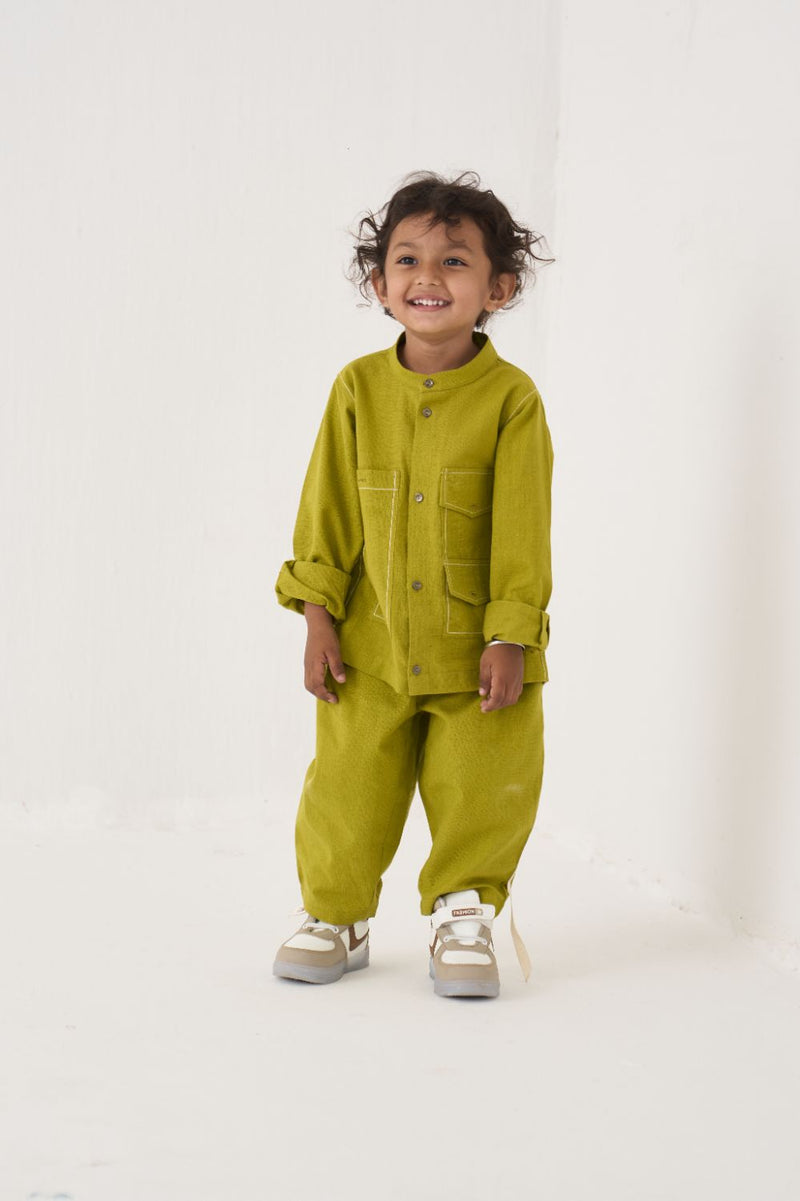 Boy - Double Patch Pocket Shirt Co-Ord (Set Of 02) - Lime
