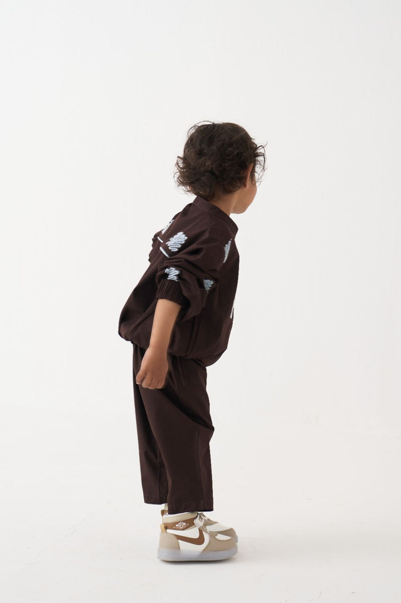 Boy - Emb. Bomber Jacket Co-Ord (Set Of 2) - Dark Brown
