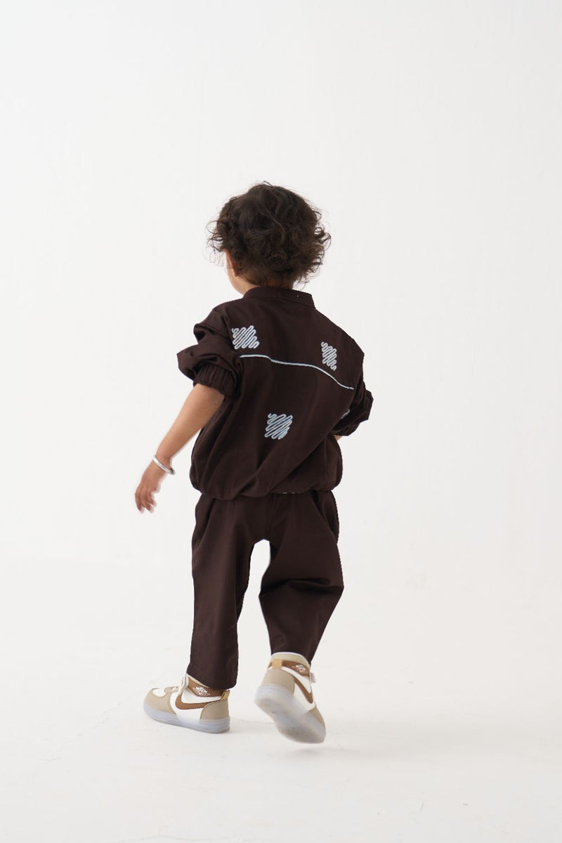 Boy - Emb. Bomber Jacket Co-Ord (Set Of 2) - Dark Brown