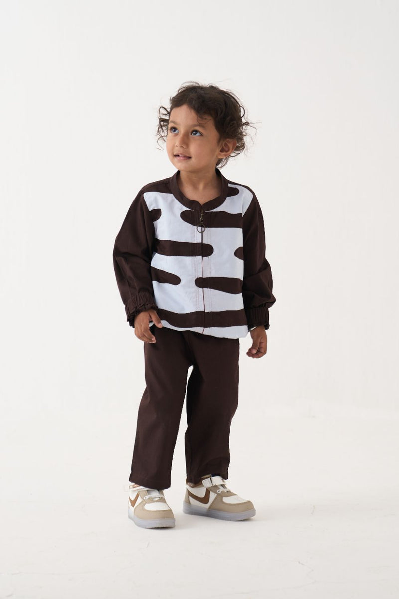 Boy - Abstract Bomber Jacket Co-Ord - Dark Brown