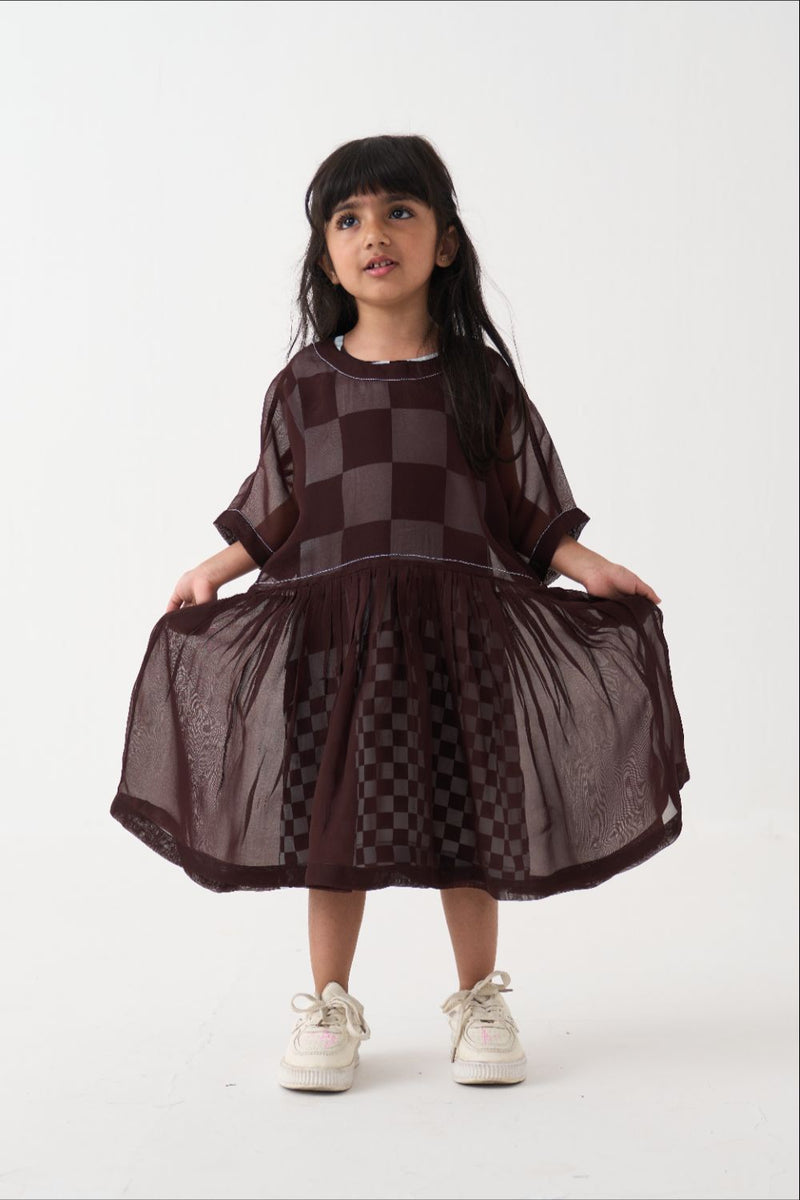 Girl - Yoke Dress - Dark Brown