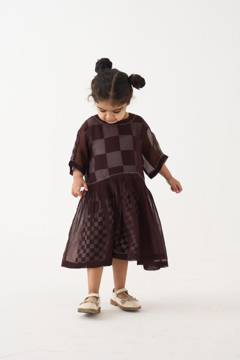 Girl - Yoke Dress - Dark Brown