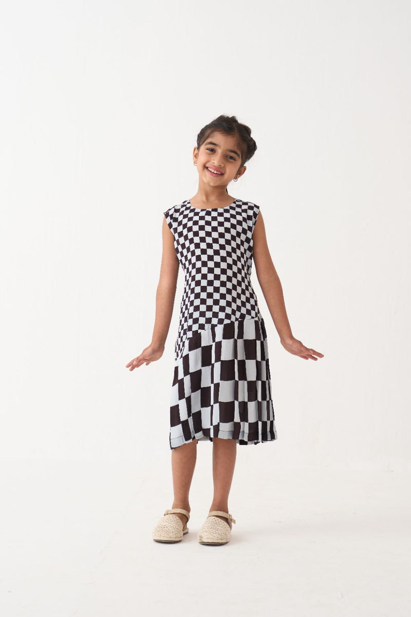Girl - Asymmetric Pleat Dress - Dark Brown
