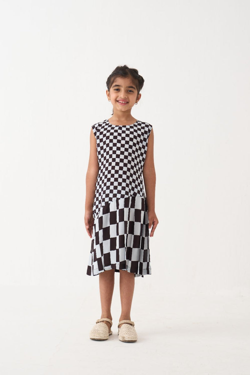 Girl - Asymmetric Pleat Dress - Dark Brown