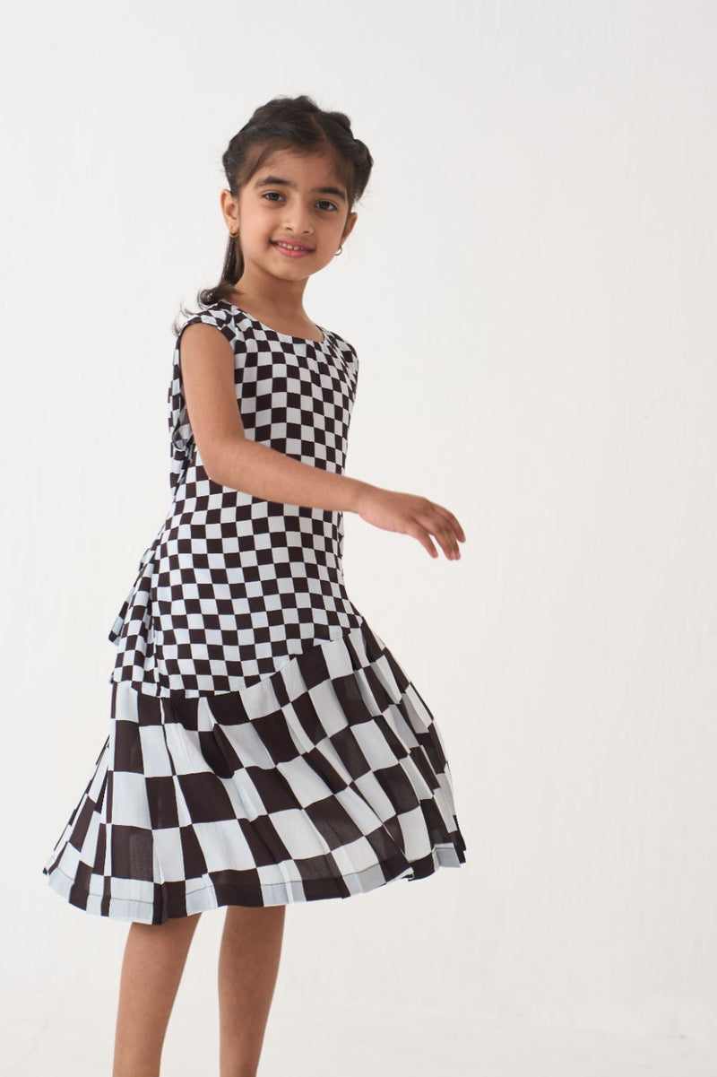 Girl - Asymmetric Pleat Dress - Dark Brown