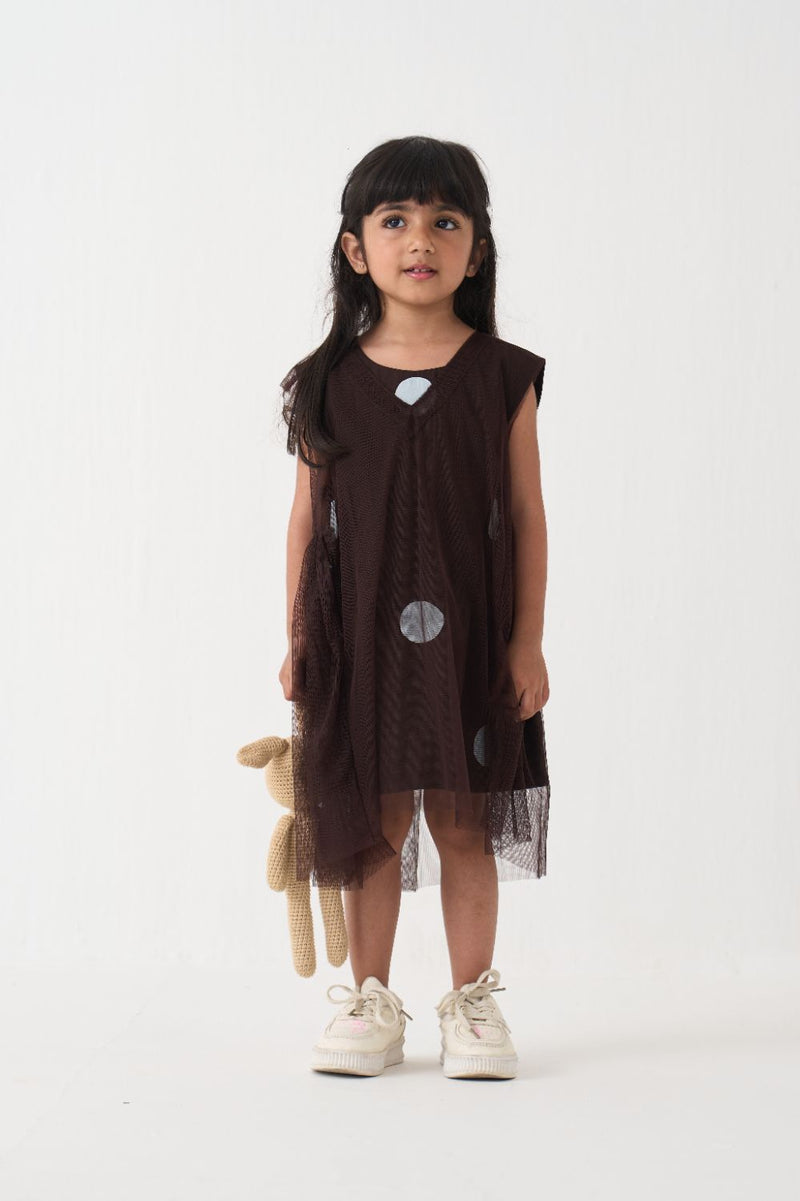 Girl - Polka Side Elastic Dress - Dark Brown