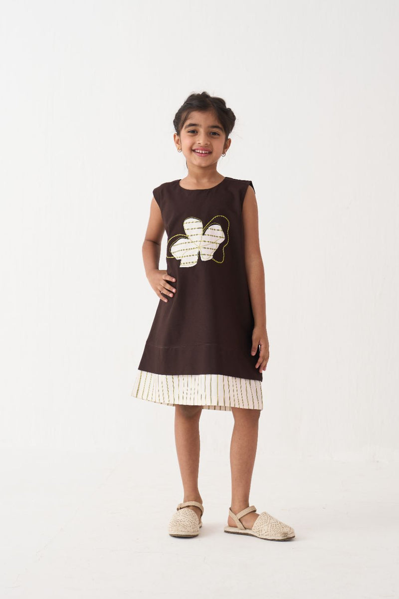 Girl - Floral Applique Dress - Dark Brown