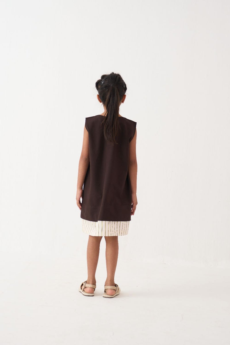 Girl - Floral Applique Dress - Dark Brown