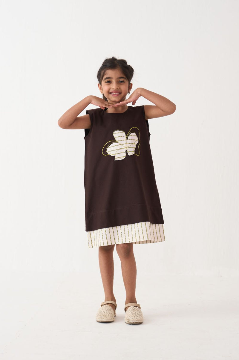 Girl - Floral Applique Dress - Dark Brown