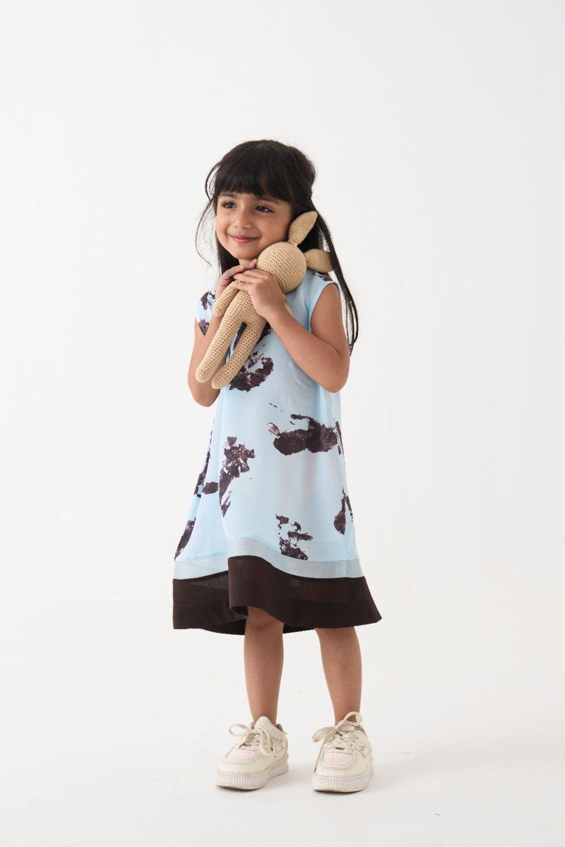 Girl - Panel Print Dress - Blue