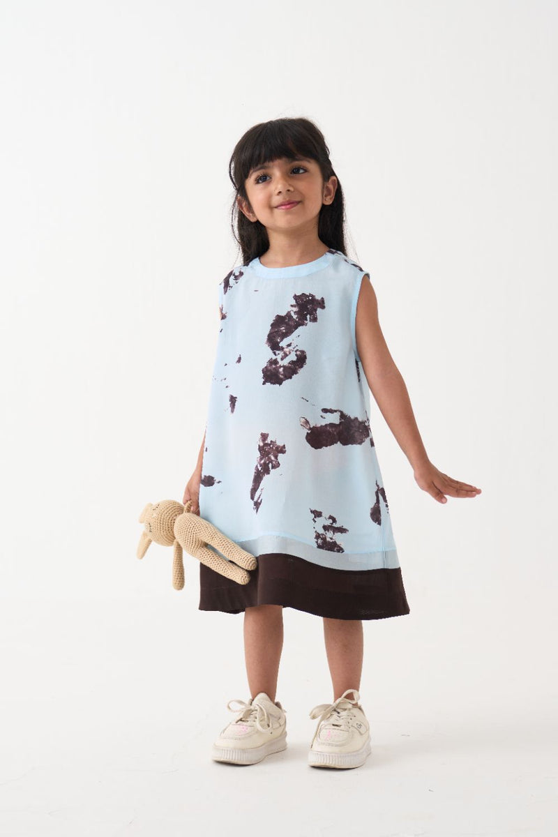 Girl - Panel Print Dress - Blue