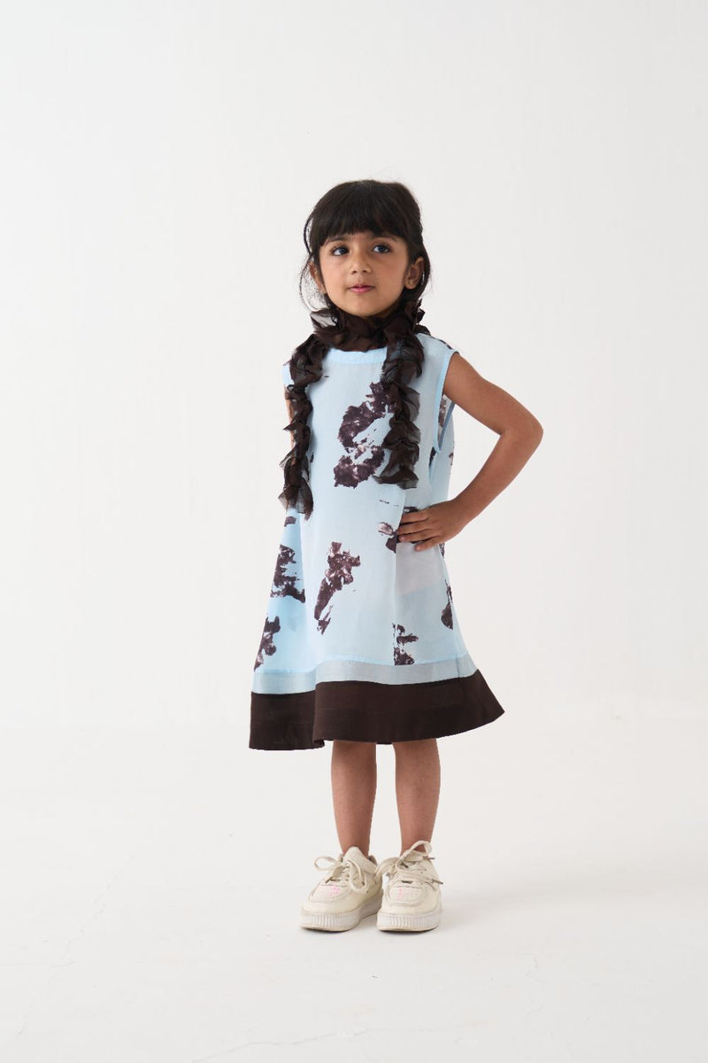 Girl - Panel Print Dress - Blue