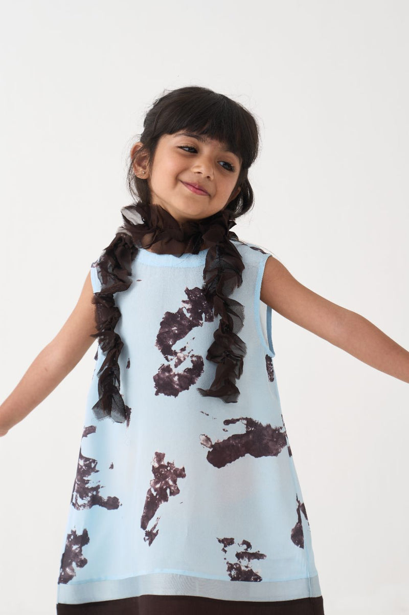 Girl - Panel Print Dress - Blue