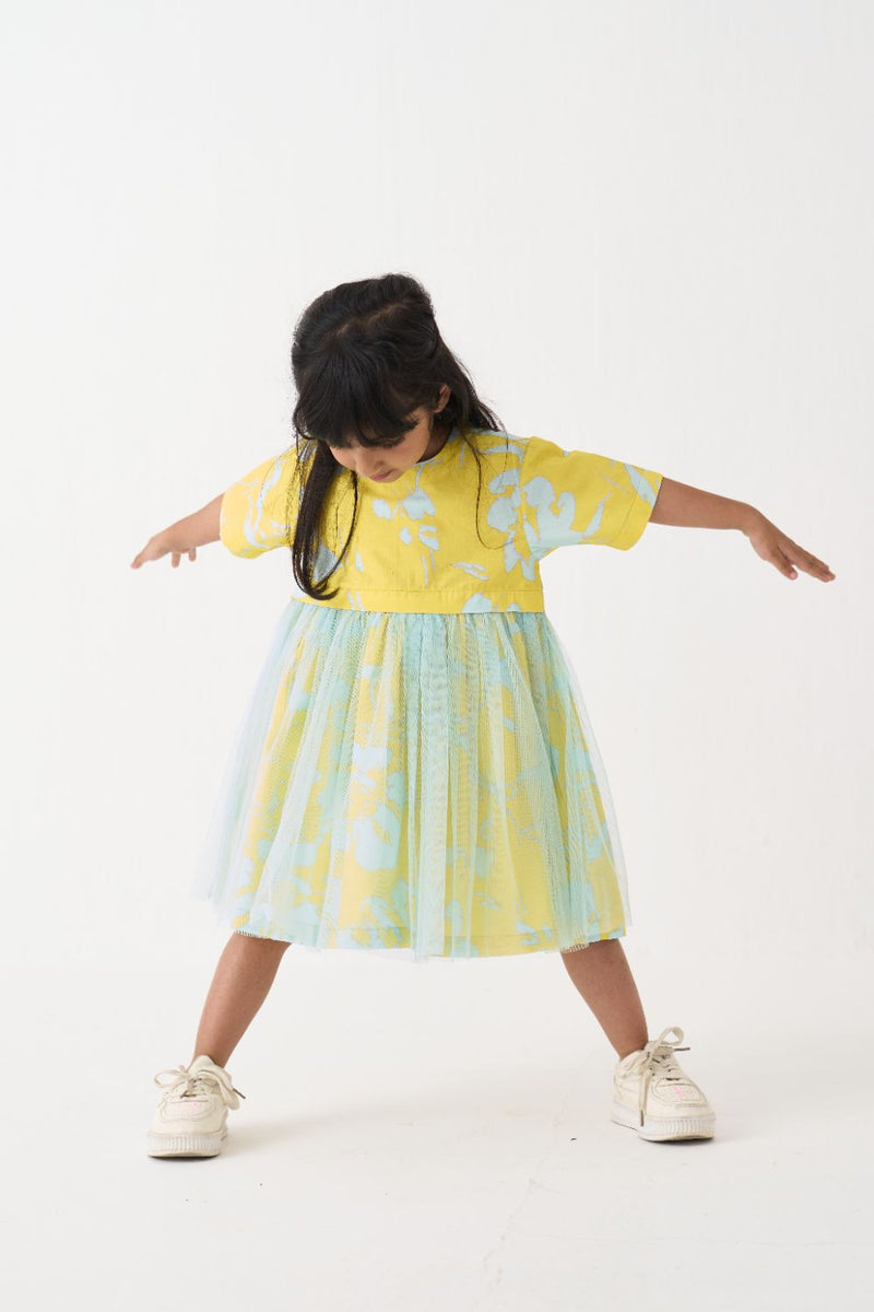 Girl - Yoke Frill Dress - Blue
