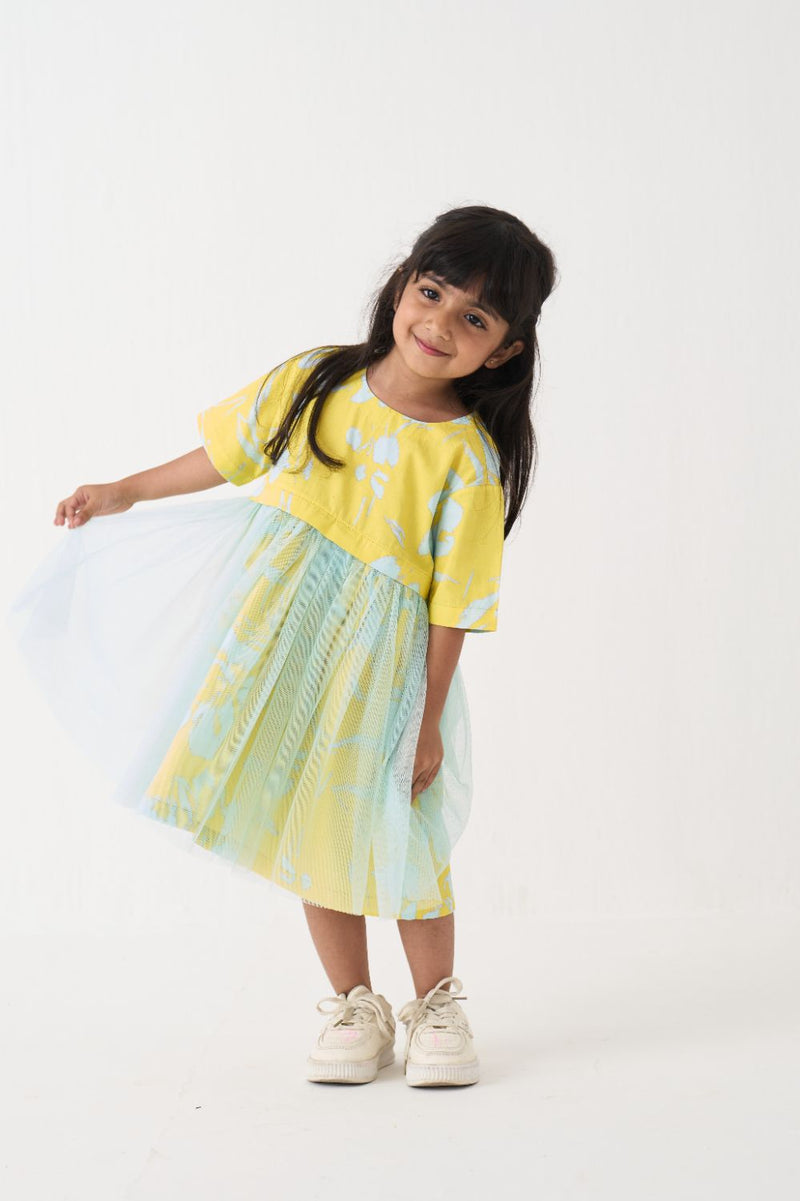 Girl - Yoke Frill Dress - Blue