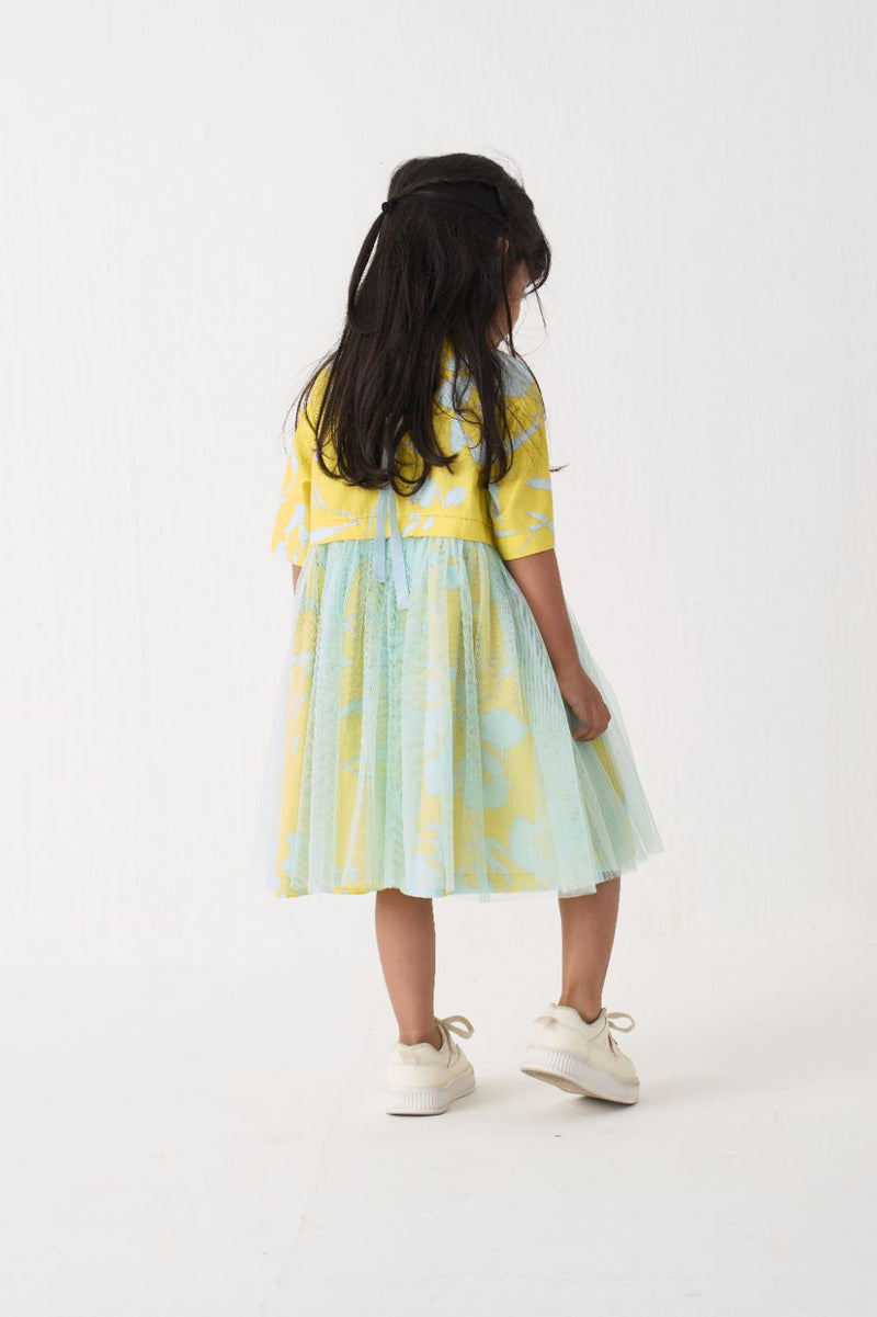 Girl - Yoke Frill Dress - Blue