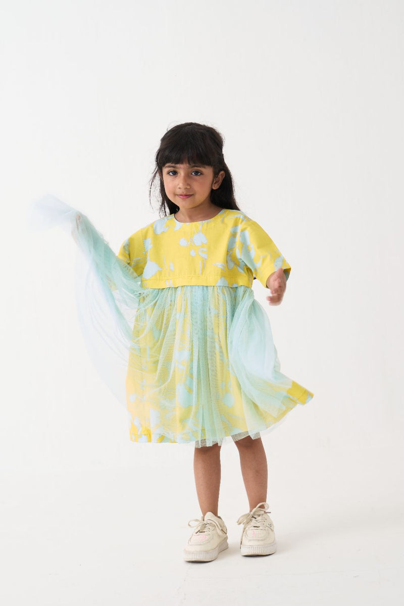 Girl - Yoke Frill Dress - Blue