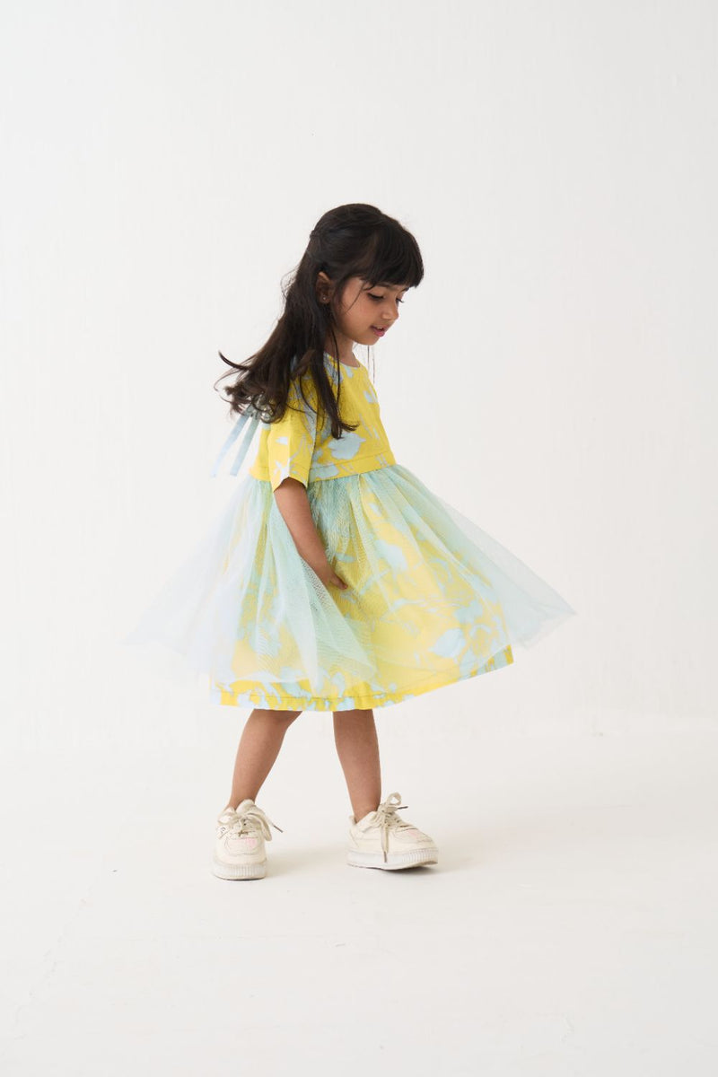 Girl - Yoke Frill Dress - Blue