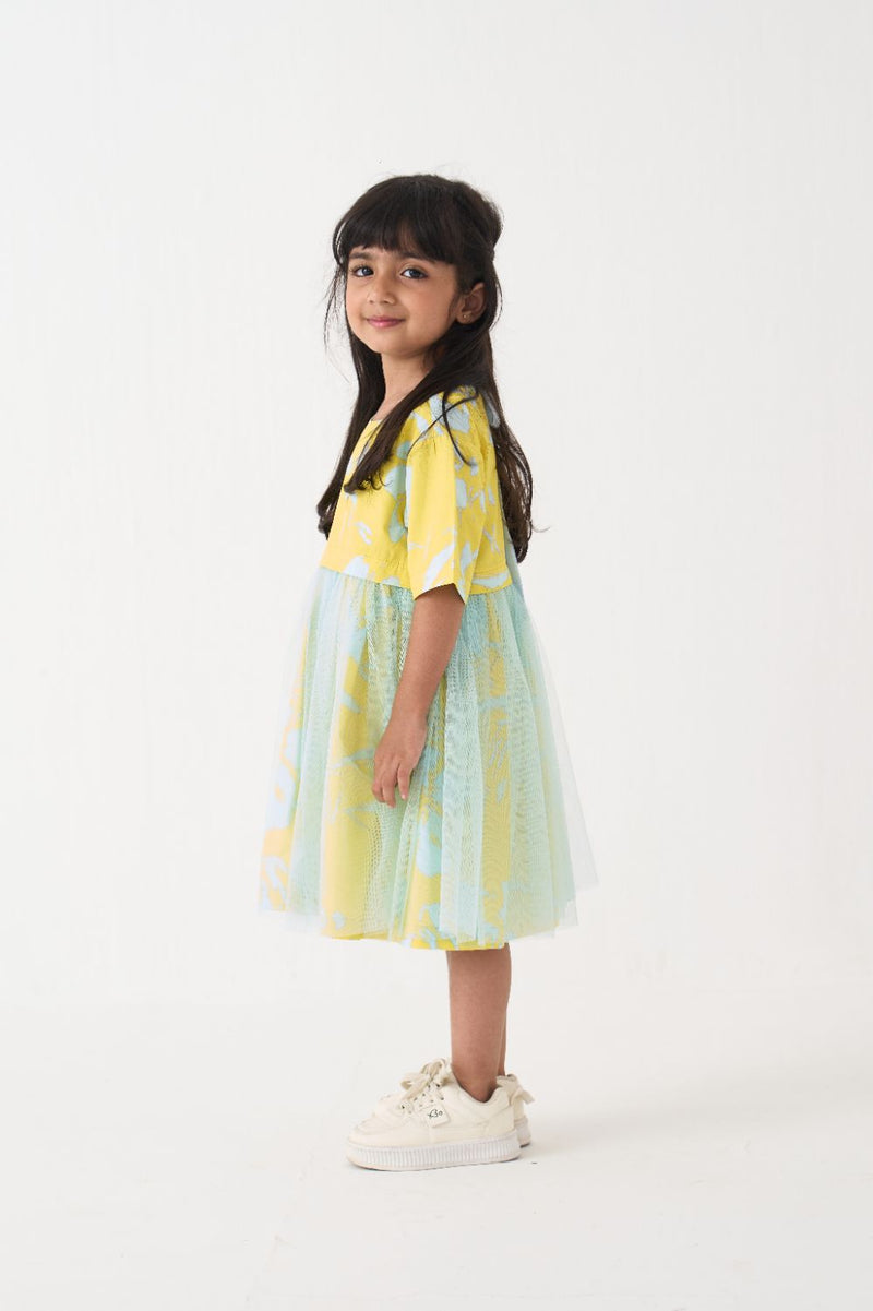 Girl - Yoke Frill Dress - Blue