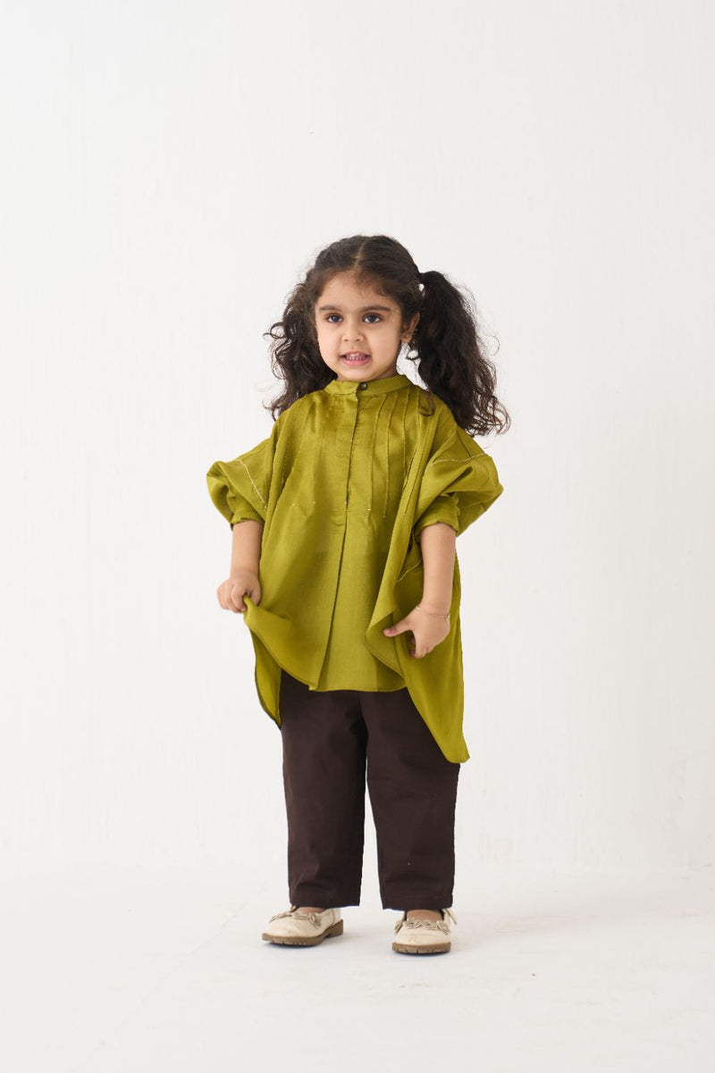 Girl - Bat Sleeve Top Coord (Set Of 02) - Lime