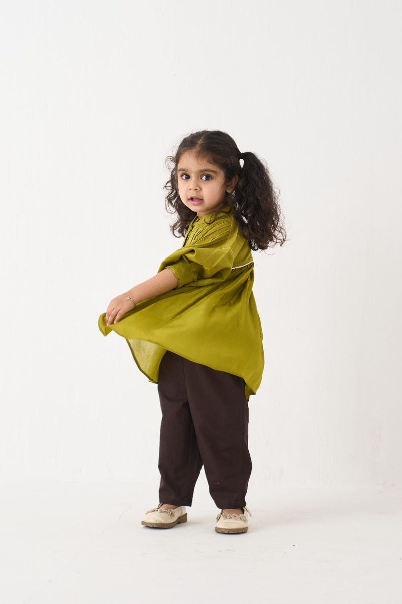 Girl - Bat Sleeve Top Coord (Set Of 02) - Lime