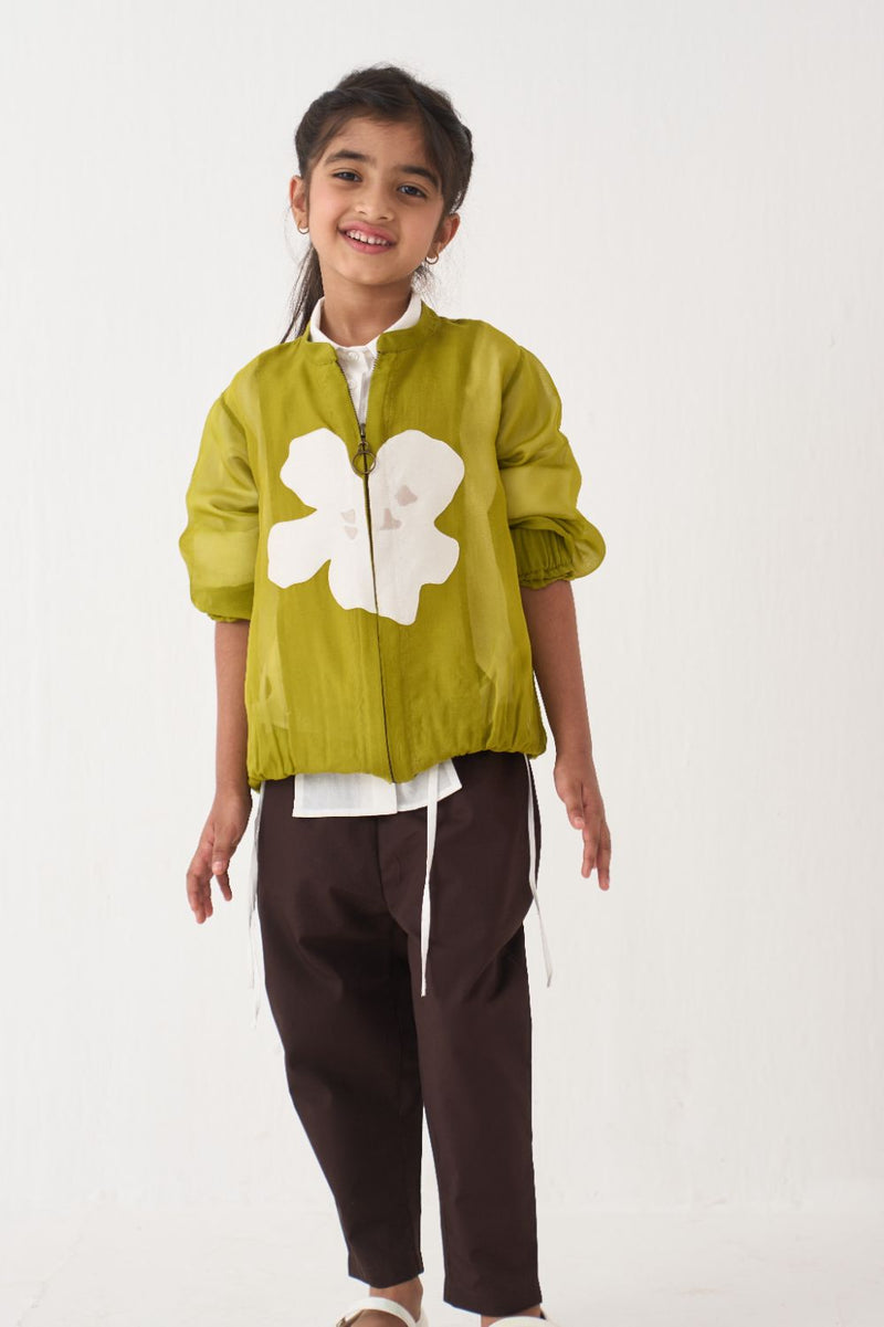 Girl - Emb. Applique Bomber Co-Ord (Set Of 3) - Lime