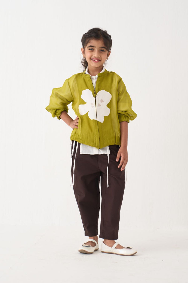 Girl - Emb. Applique Bomber Co-Ord (Set Of 3) - Lime