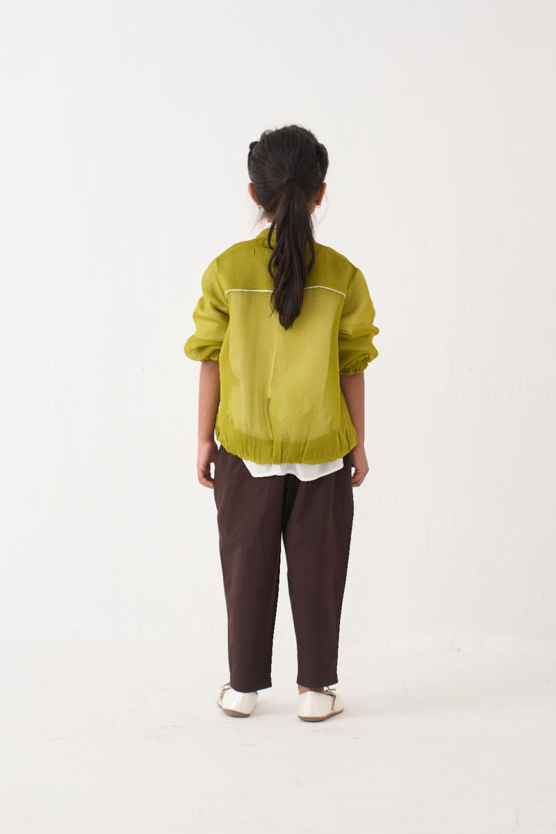Girl - Emb. Applique Bomber Co-Ord (Set Of 3) - Lime