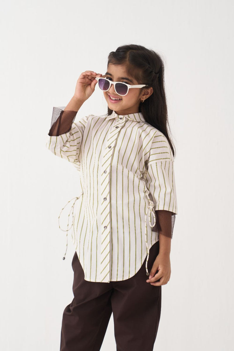 Girl - Side Drawstring Shirt Co-Ord - Lime