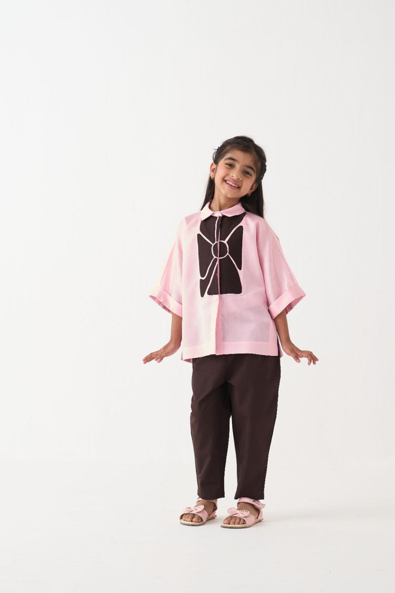 Girl - Floral Applique Shirt Co-Ord (Set Of 2) - Pink